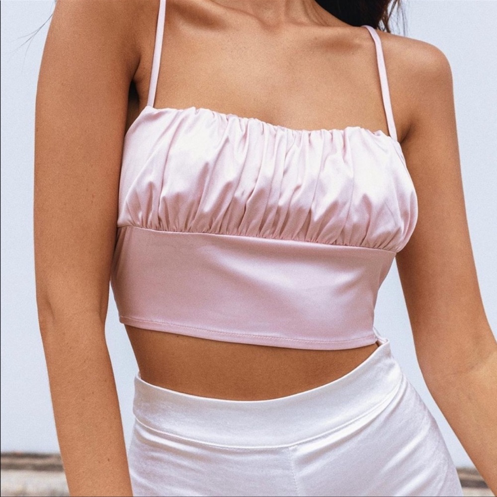 Princess Polly Light Pink Satin Crop Top